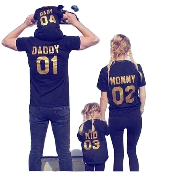 

New arrive summer black color short sleeves family parent-child outfits t-shirts, White