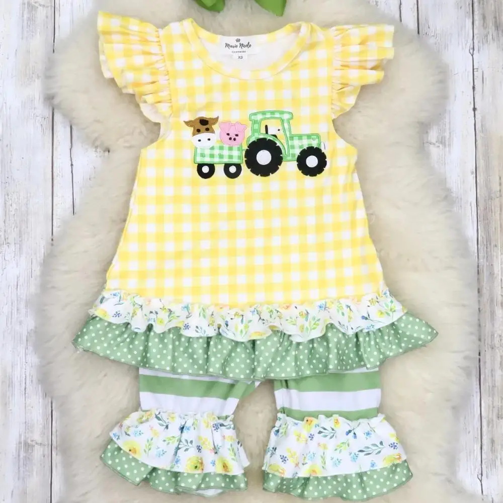 

Baby girls summer boutique clothing set wholesale custom design 2 pieces outfits kids embroidery clothing set baby outfits, Same as picture