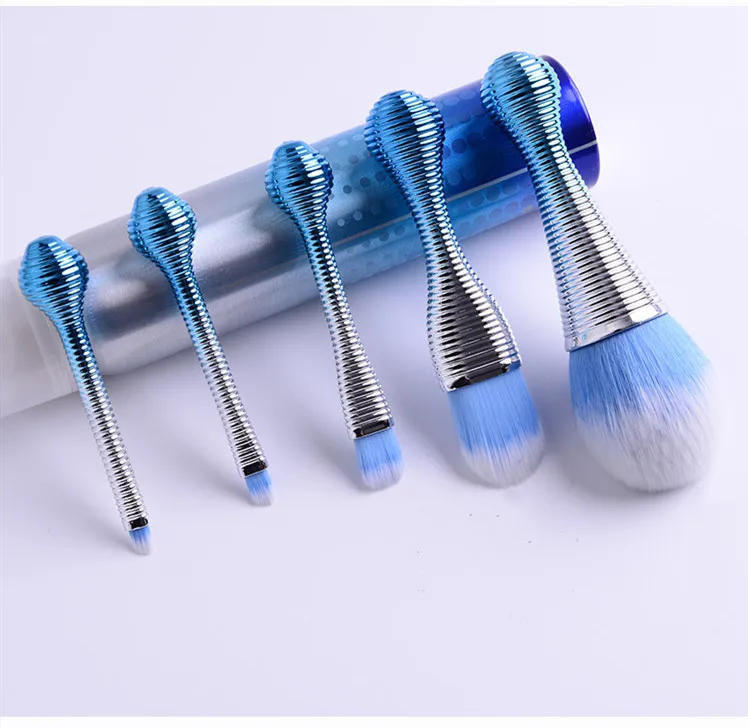 

Amazon Hot sell Lollipop cosmetic brush 5pcs blue/purple foundation eyeshadow brush Professional customized makeup brush set