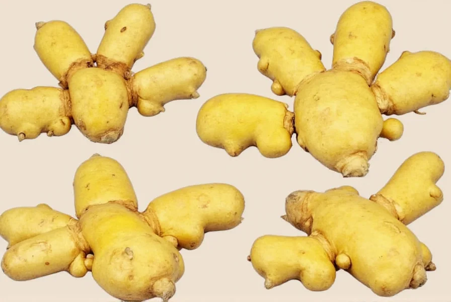 Fresh ginger root selection guide showing firm, smooth-skinned ginger pieces with tight skin and no soft spots