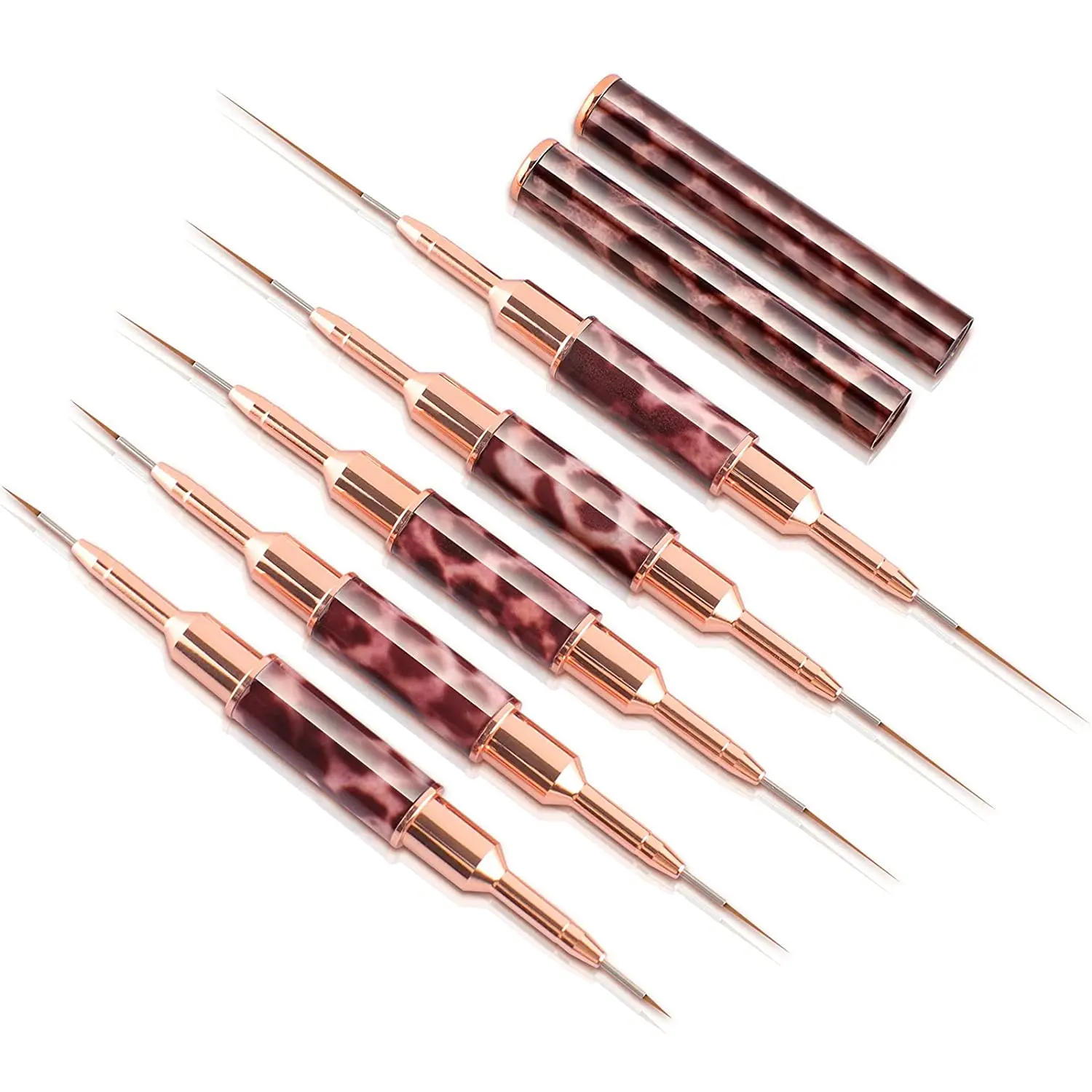 

5pcs Double-End Nail Art Brushes Leopard Print Handle Nail Liner Brushes Nail Art Tools Striping Brush For Elongated Long Lines