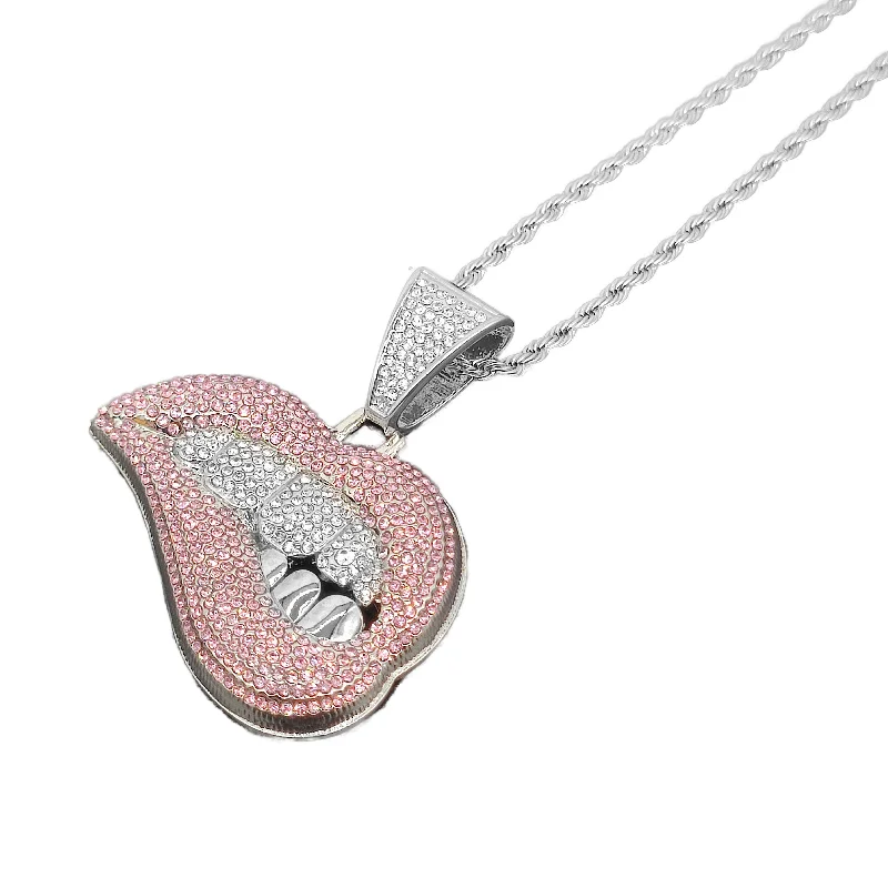 

hip hop jewelry fashion style luxury and mouth pendant necklace wholesale CZ diamond cuban link chain