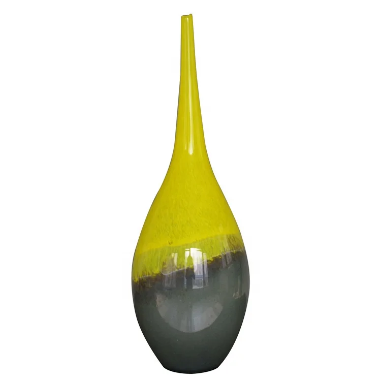 

Nordic long narrow mouth yellow-black single stem glass vase home ornaments