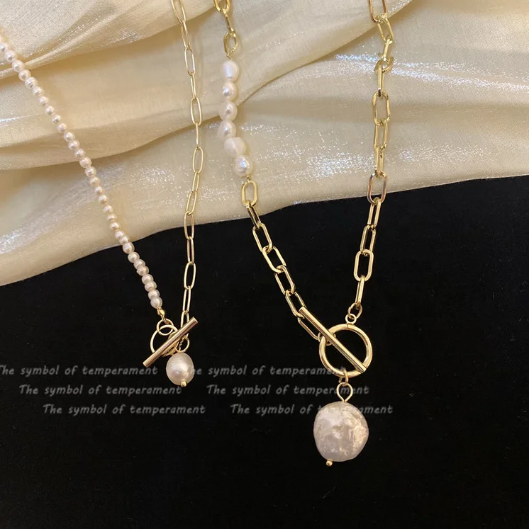 

2021 new designer gold jewelry necklace with dainty natural baroque shell and pearl pendant necklace for women gifts
