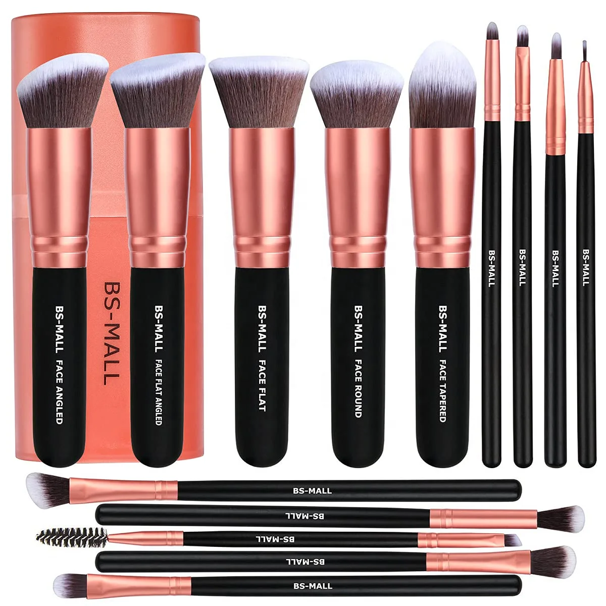 

New BS-MALL 14pcs Rose Glod Cosmetic Makeup Brush Face Make Up Blending Brush OEM Available Synthetic Makeup Brushes Set