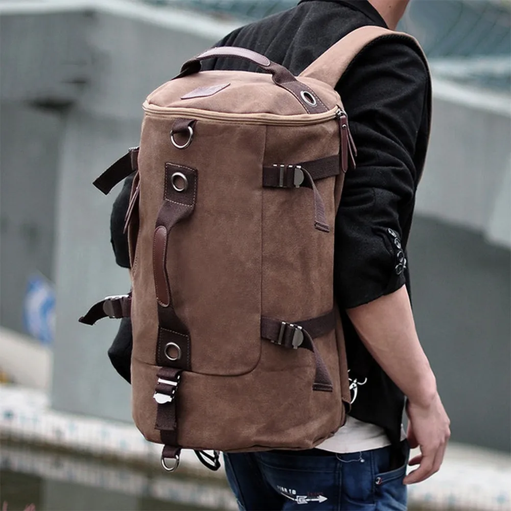 

Larger capacity Canvas Rucksack Luggage Travel Backpack Hiking Vintage Travel Duffle Bag Crossbody Bag Compartment Backpack, Brown,black