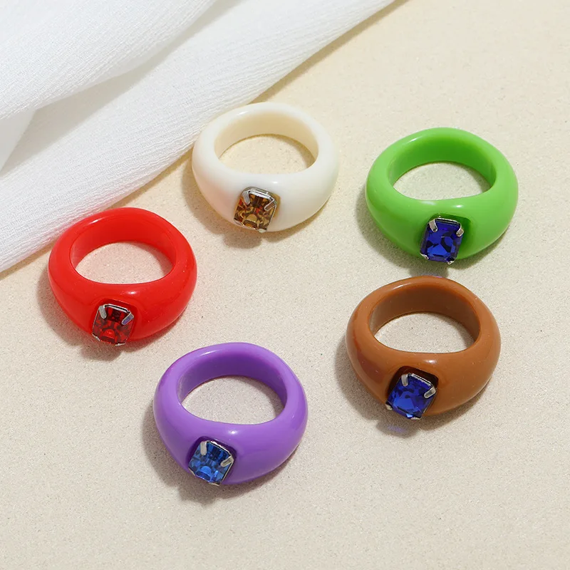 

2021 Hot Selling Candy Color Fashion Cute Girl Jewelry Ring Diamond Acrylic Resin Ring, Like picture