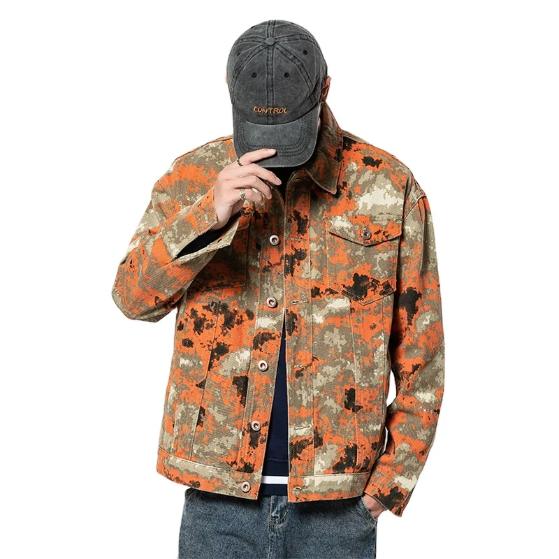 

Men oversize/big size print denim jeans jacket
