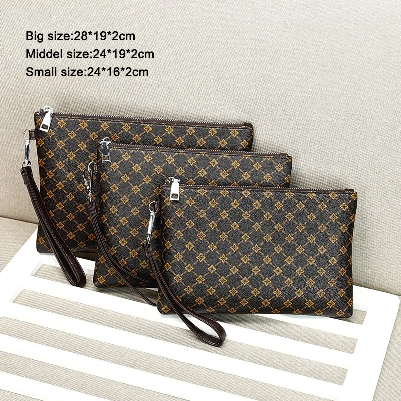 

ODM OEM Ultralight Large Capacity Vintage brown diamond check three size wallet men hand bag leather for gentleman