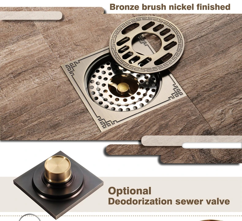 HIDEEP modern bathroom washing machine drain anti odor antique brass shower floor drain