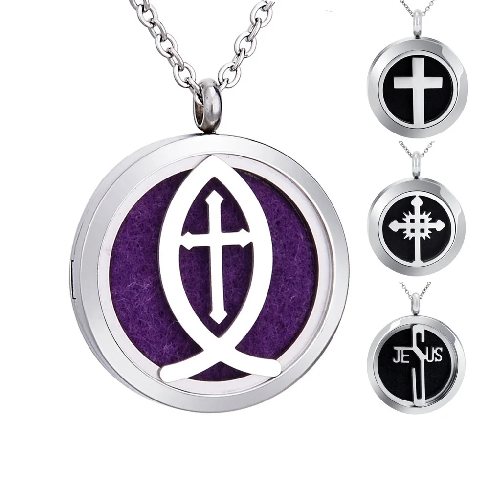 

Energinox Multi-Style Stainless Steel Essential oil Faith Jesus Christian Cross Photo Perfume Necklace