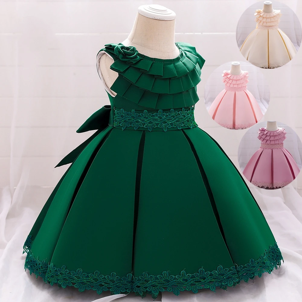 

2021 New Summer Flower Toddler Baptism 1st Birthday Dress Baby Girl Clothes Solid Princess Dresses Evening Dress In Party