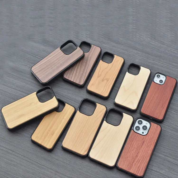 

Customize OEM Wood Phone Case Full Cover TPU Bumper Shockproof Real Natural Blank Wood Bamboo Cover For iPhone 13 mini Pro max