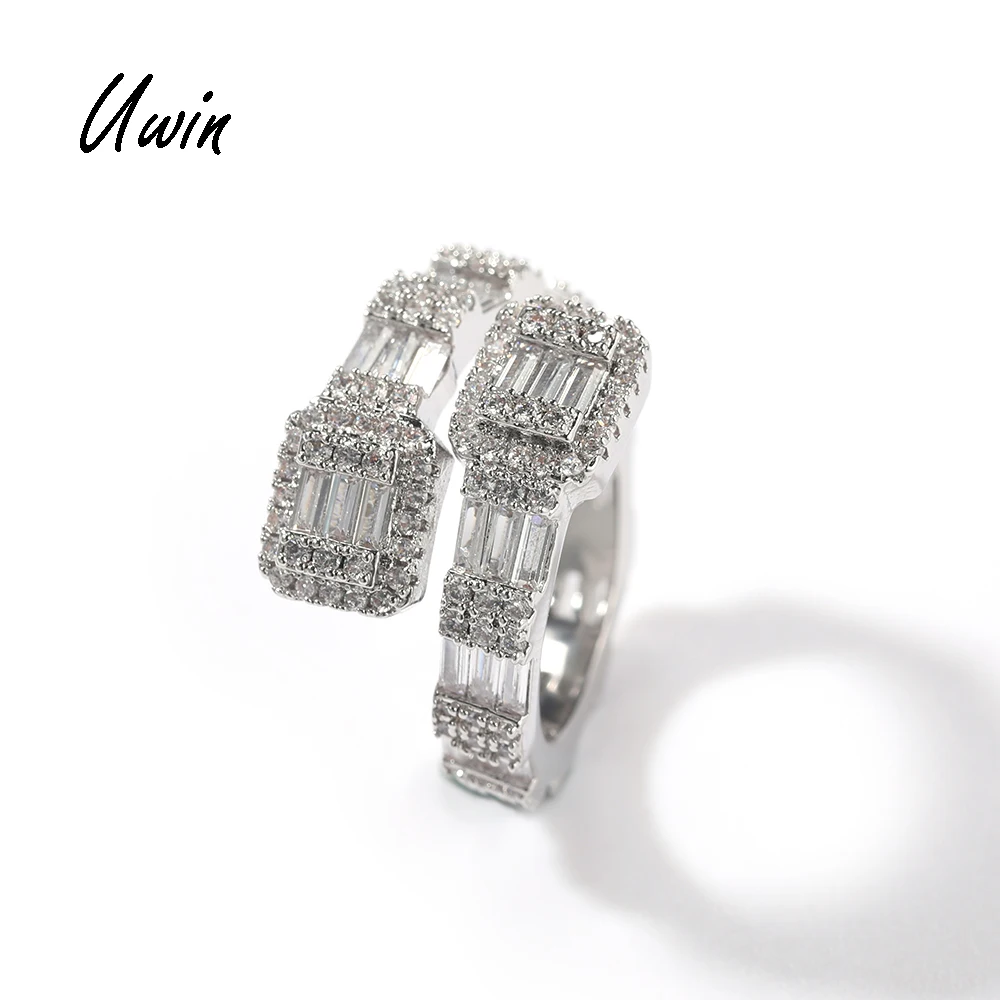 

UWIN Exquisite Simple Square Zircon Gold Opening Rings Square 18K Gold Band Ring for Women