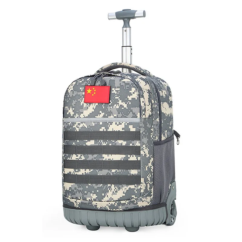 

High schoolbag student backpack wheeled trekking laptop bag camouflage pack with Built-in trolley, Black,red
