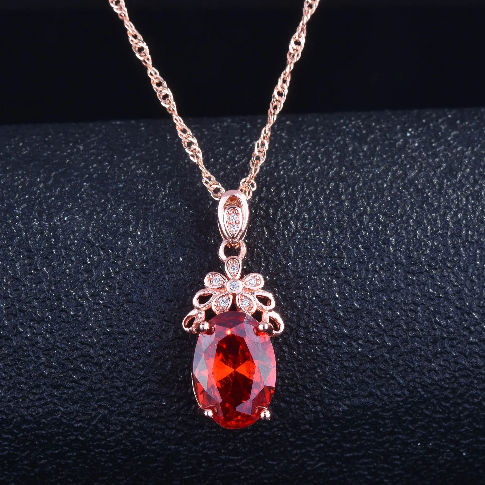 

Luxury Red Crystal zircon Pendant Necklaces for Women Rose Gold Color Choker Chic Elegant Fine Jewelry Gift, Picture shows