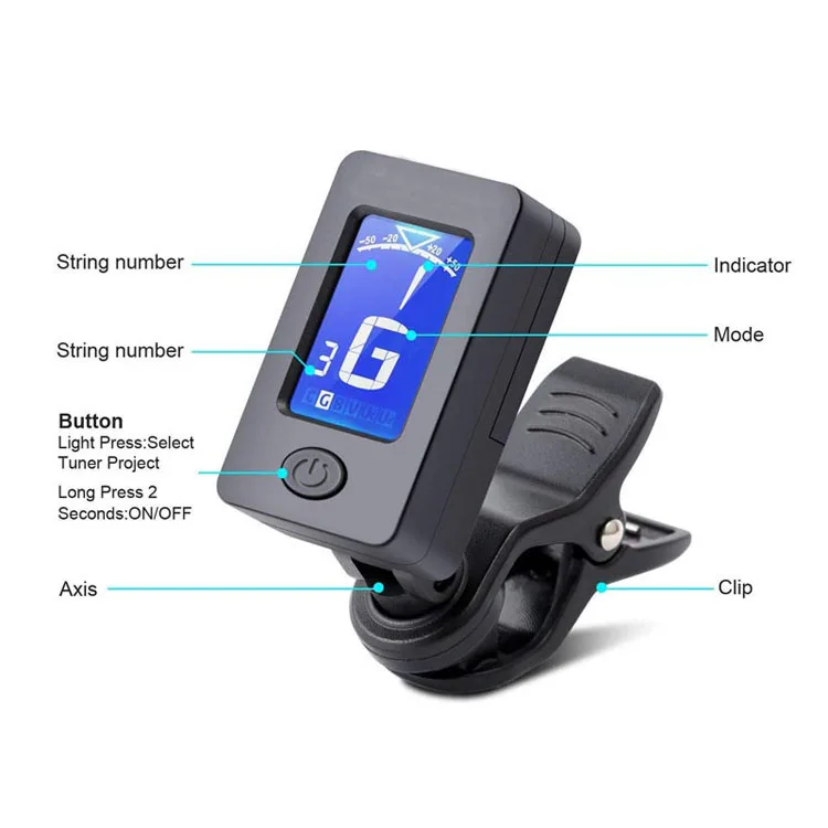 

Cheap Clip-on Digital Intelli Tuners guitar smart tuner Ukulele Tuner with factory price, Black and white