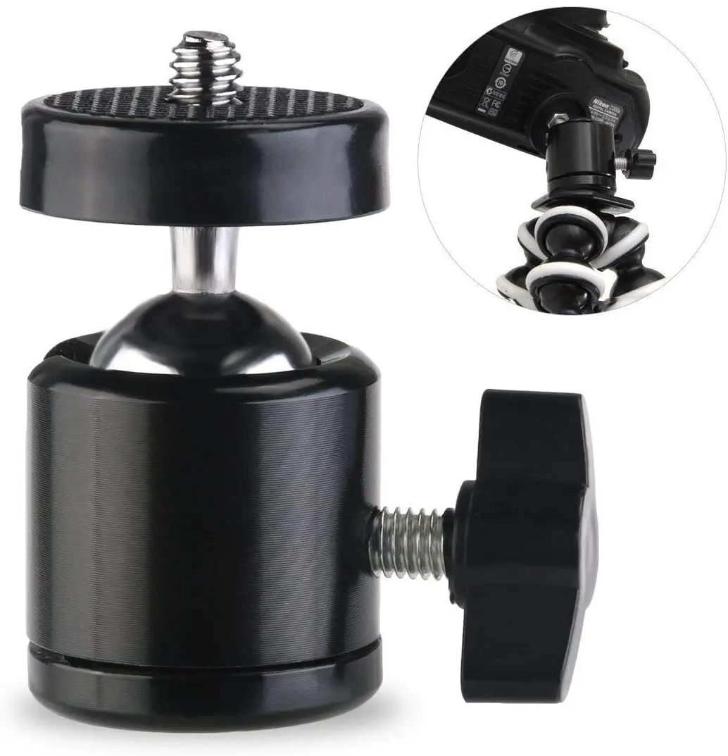 360 Degree Rotate 1/4" Swivel Mini Ball Head Screw Tripod Mount for Camera Camcorder LED Light Bracket