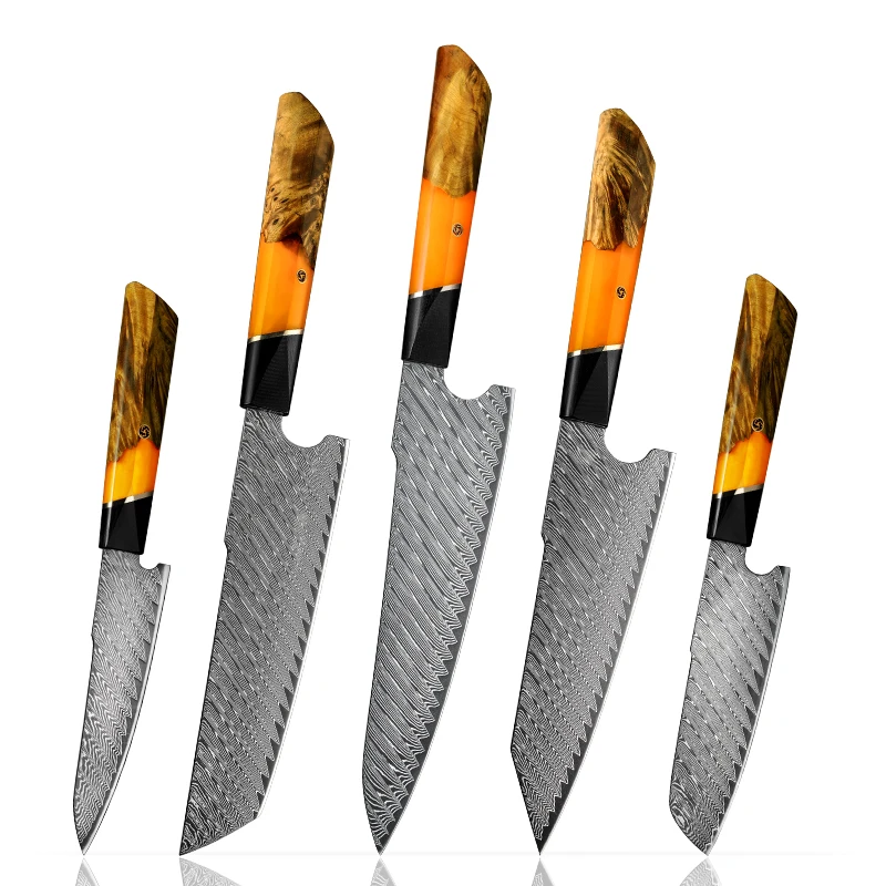 

5 Pcs Damascus Knife Set 67 Layers Damascus Steel Kitchen Chef Knife Nakiri Kiritsuke Knife Set