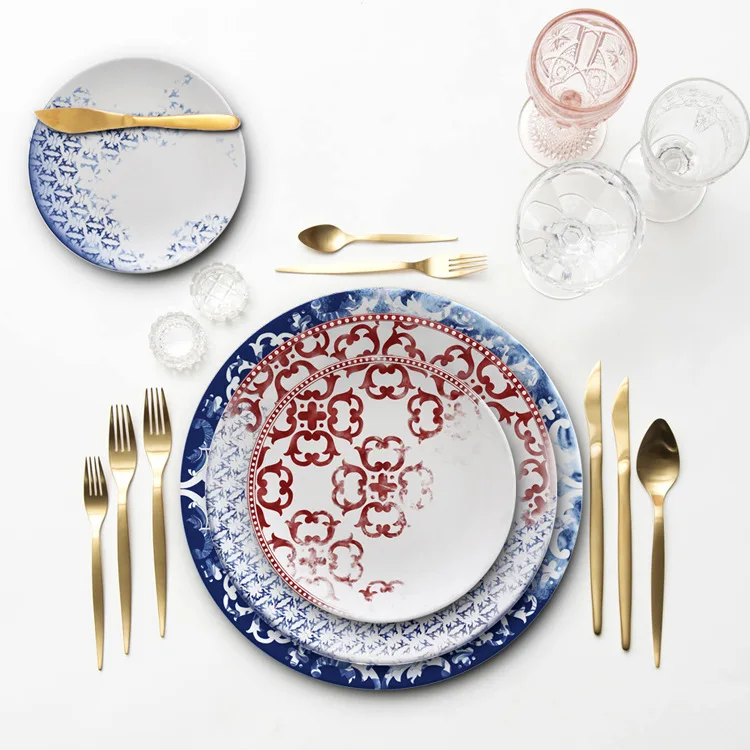 

Home decors ceramic plates garden style household dishes and dinner plate high-grade color leaf bone China tableware sets, As shown