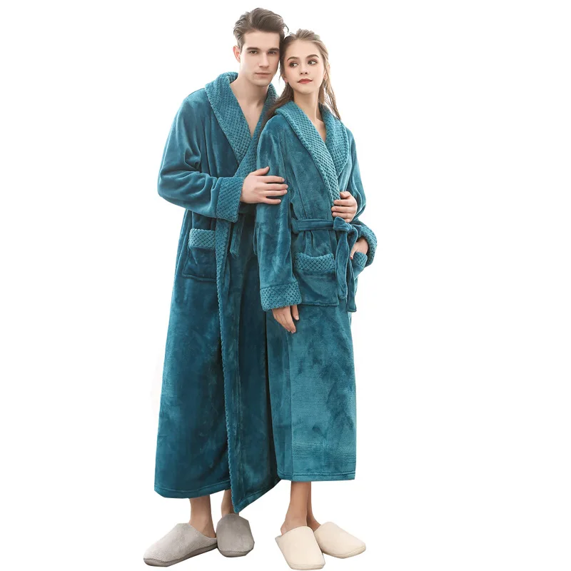 

Flannel couples pajamas are thickened and extended with coral velvet winter bathrobes