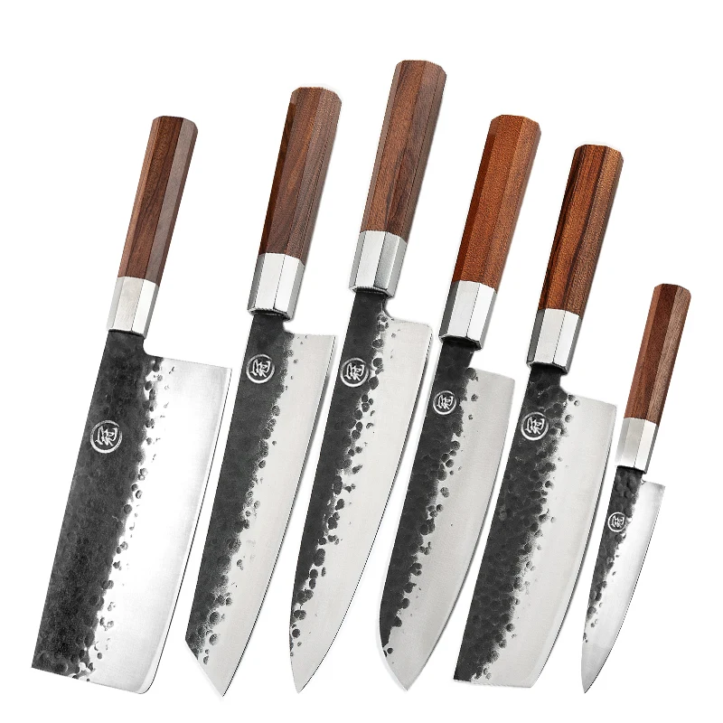 

6PCS Handmade Kitchen Knife Set High carbon Steel Chef Cleaver Santoku Nakiri Kiritsuke Knives ECO Friendly Pro Cooking Tools