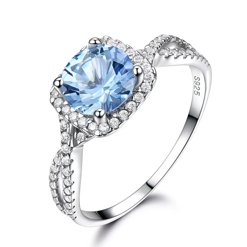 

Fashion luxury high quality sky blue gemstone zircon silver rings jewelry women wedding and engagement ring, Picture