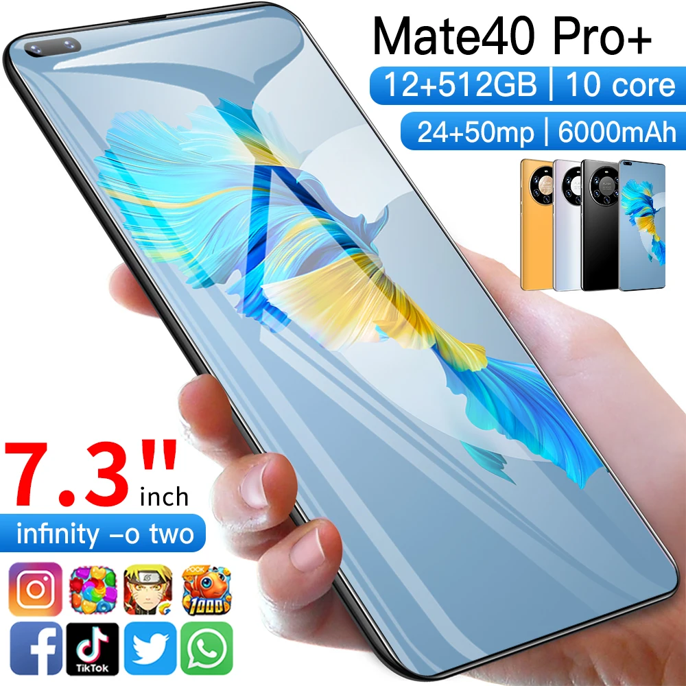 

7.3 inch MATE40pro+ Smartphone 12GB+512GB Full Screen Mobile Phone Finger/Face Unclock Cellphone