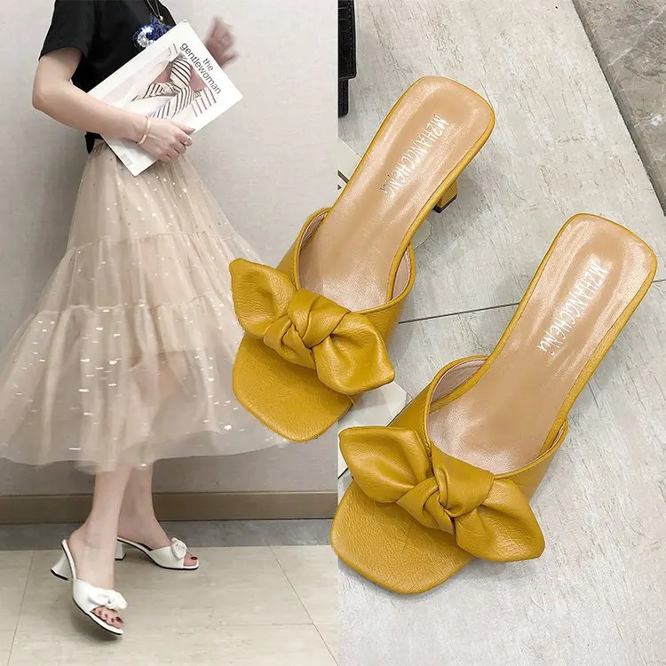 

2021 New arrival women's summer bowknot fashion sandals high heel slippers outdoor shoes, 3colors
