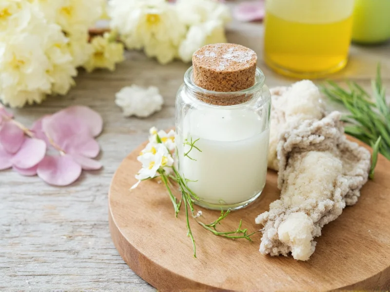 Homemade face wash ingredients on wooden table