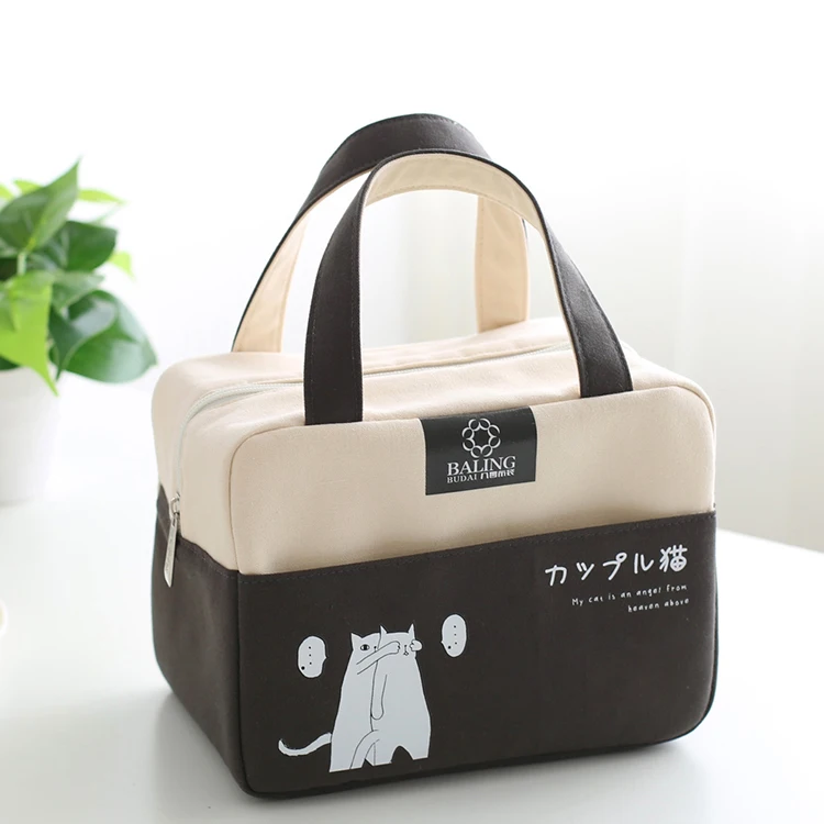 

Stock available small size insulated brown color thermal lunch tote bag with pocket, Gery, black, pink,blue etc