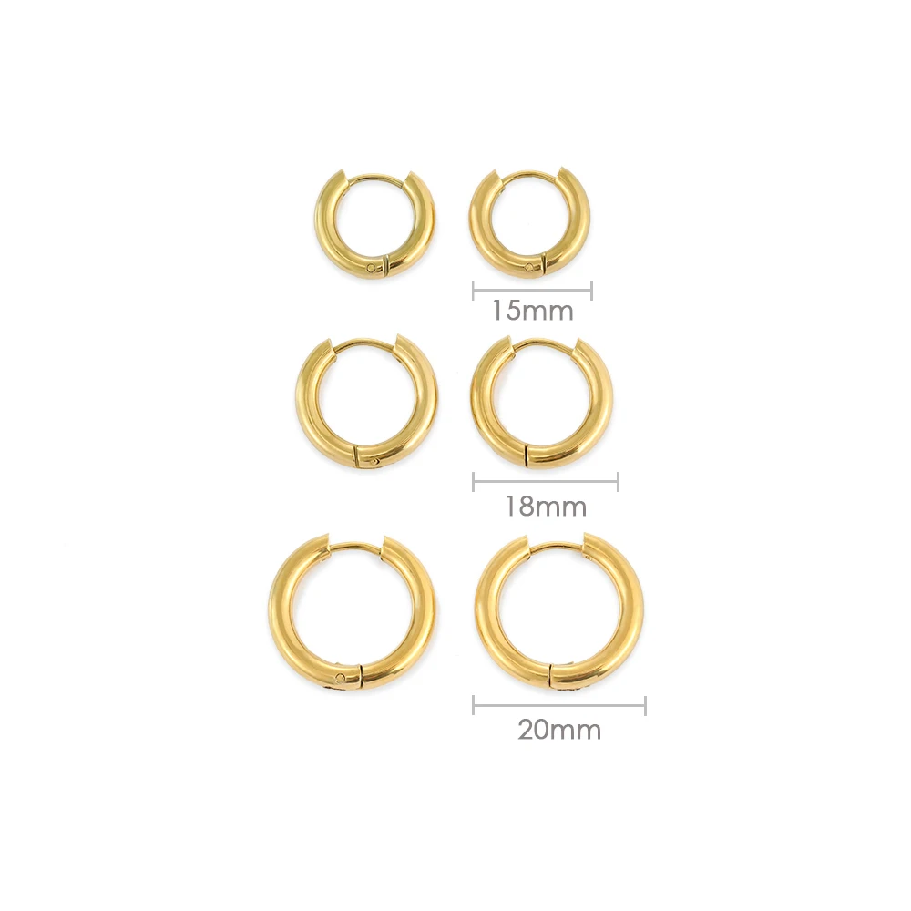 EManco Classic 15MM 18MM 20MM Stainless Steel Huggie Hoop Earrings Trendy Round 18K Gold Plated Earring Women Jewelry Wholesale