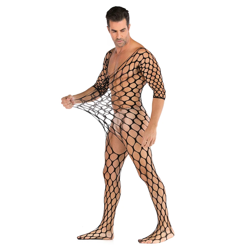 

2021 Plus Size Hollow March Bodysuit Bodystocking Men Sexy One-Piece Net Suit Bodysuit Lingerie, Black colors custom colors accepted