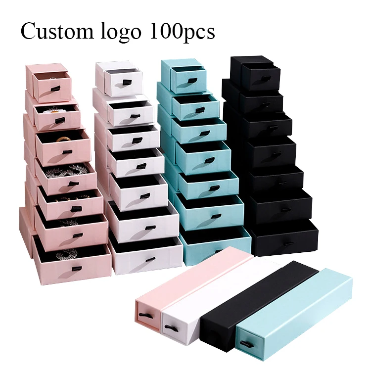 

Drawer ring paper box packaging necklace jewelry box, custom jewellery bracelet box with logo