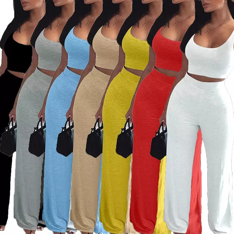 

Solid Color Crop Top Women Clothing High Waist Leggings Joggers 2 Piece Set Outfits, Black / blue / gray / khaki / red / white / yellow