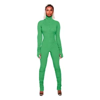 

8358 Latest Design Women Long Sleeve Half Zip Jumpsuit One Piece Bodycon