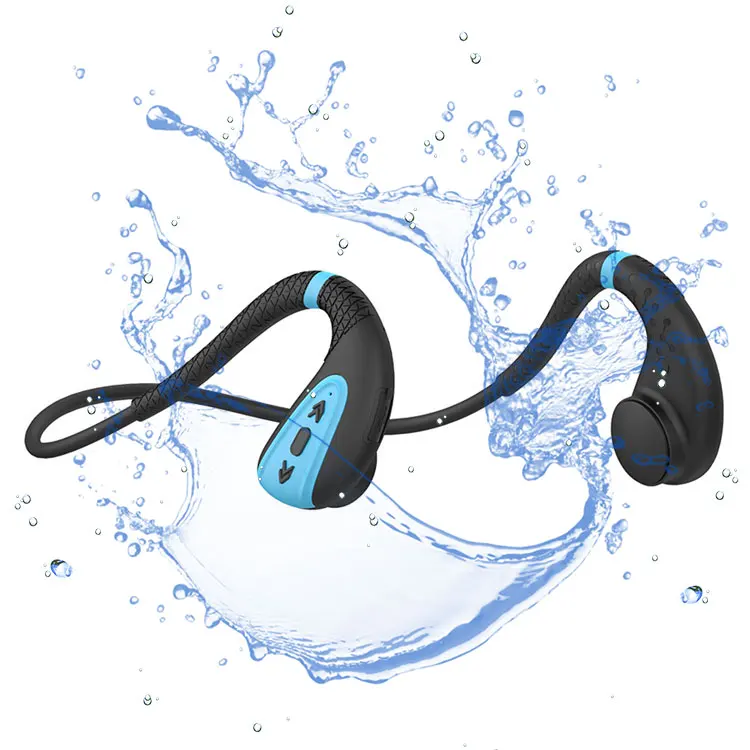 

Inserted 8GB Memory waterproof IPX8 Sport Bone conduction Earphone Headphone Mp3 Player Wireless Bluetooth Headphones, Grey, blue