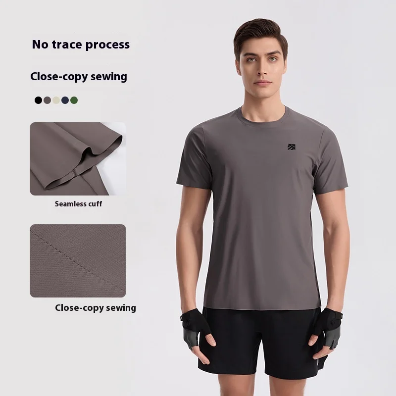Men's Ice Silk Top Loose Casual Sports Quick-Drying T-Shirt Breathable Solid Size Short-Sleeved Fitness Running Top
