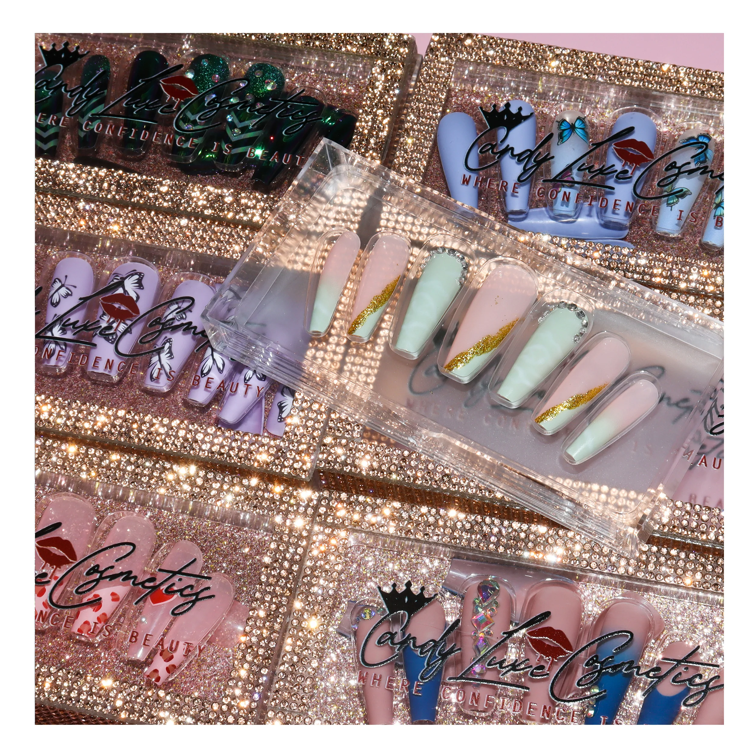 

Private Label Custom Press On Nails High Quality New Fashion False ails Luxury Diamond Press On Nails