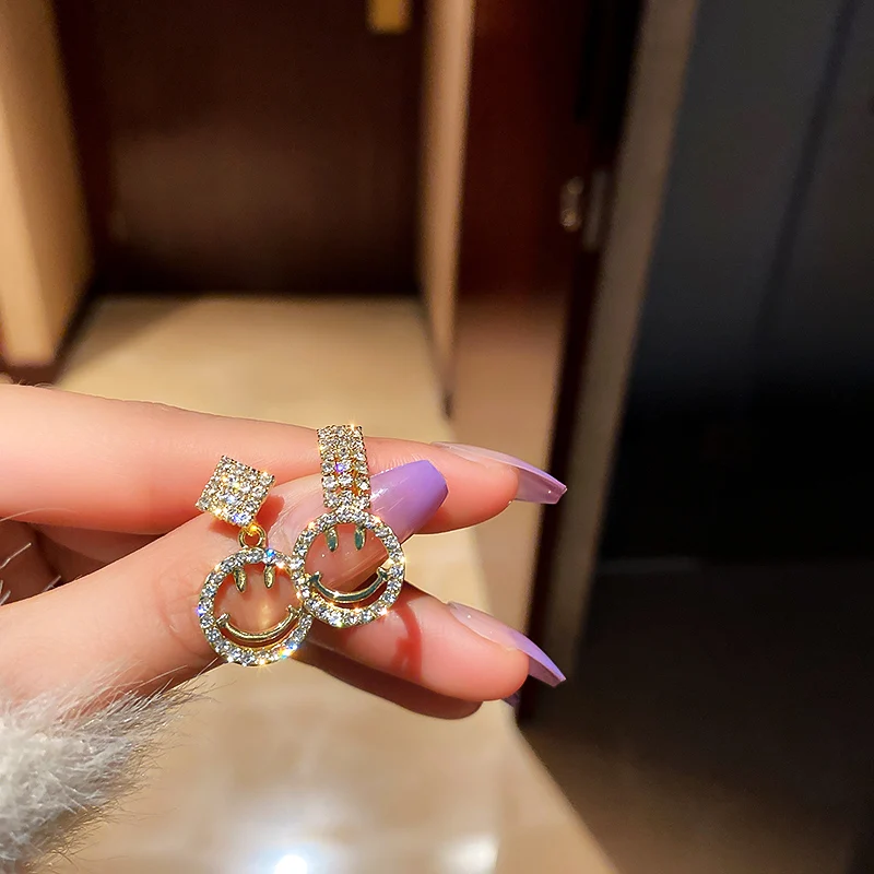 

trendy crystal fashion 2021 rhinestone smile earrings