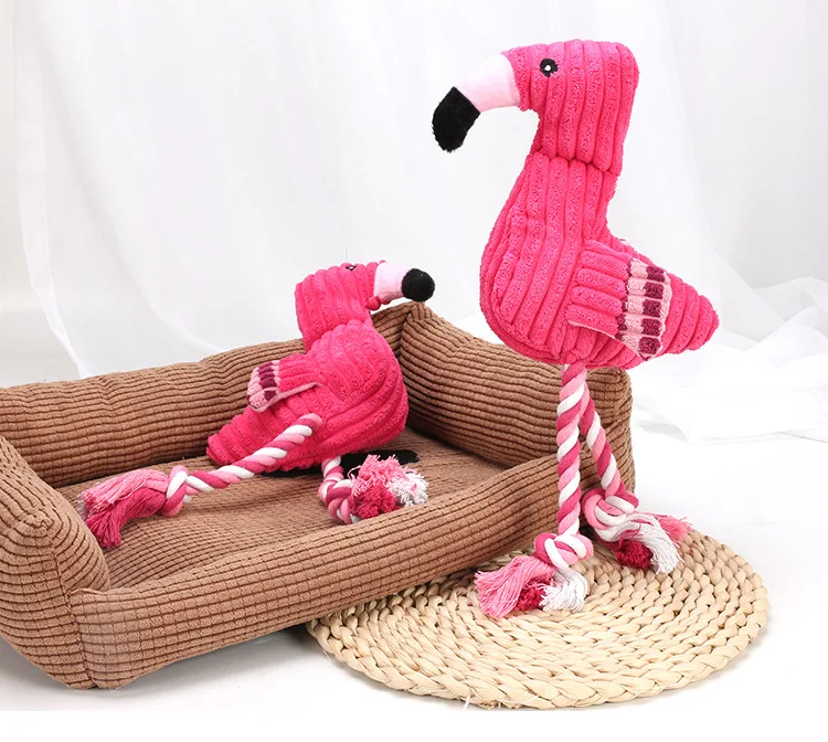 

Kinyu Dog Teeth Cleaning Puppy Chew Rope Stuffing Plush Flamingo Dog Toy for Dogs Pet Toys Soft Plush,satin Squeak Toys as Photo, As picture