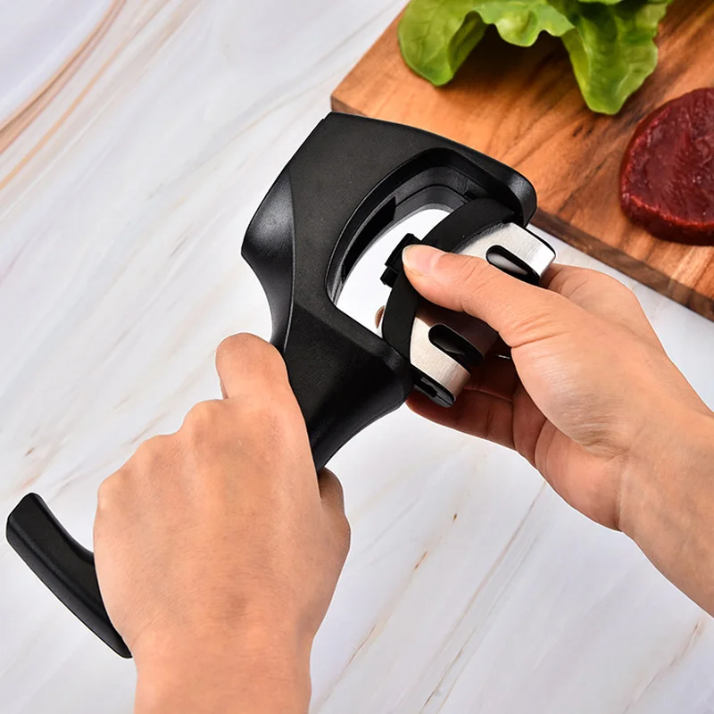 

Adjustable 3 Stage Tool Grooves Household Mini Diamond Steel Knife Sharpener, Black