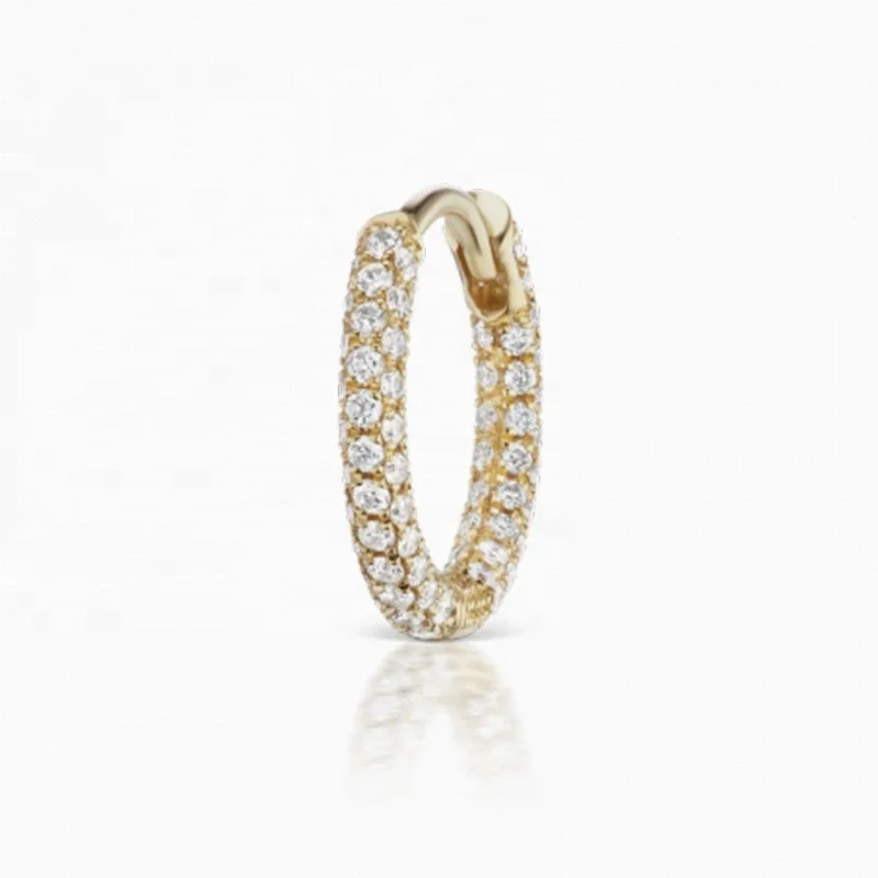 

18k Gold Plated Full Pave CZ Diamond Small Huggie Earring 925 Sterling Silver