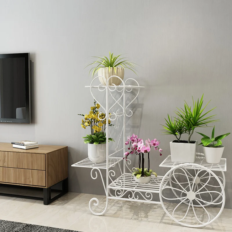 

European Creative Design iron art craft Bike Shape Flower Stand multi-layer white Flower Pot Cart metal decorative Flower Rack