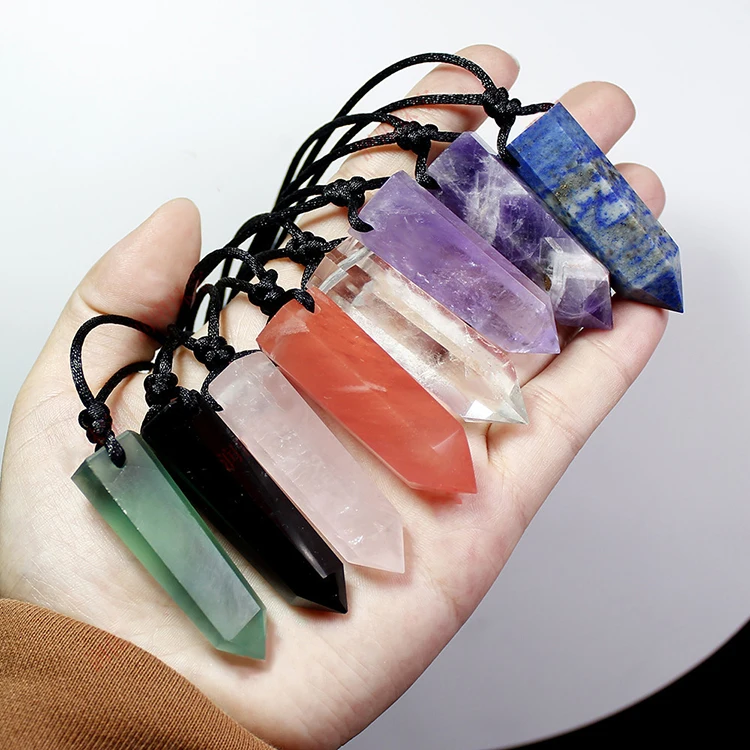 

Hot selling Rough Stone Jewelry Polished Hexagonal Polyhedron Natural Crystal Pendant Necklace, As pictures