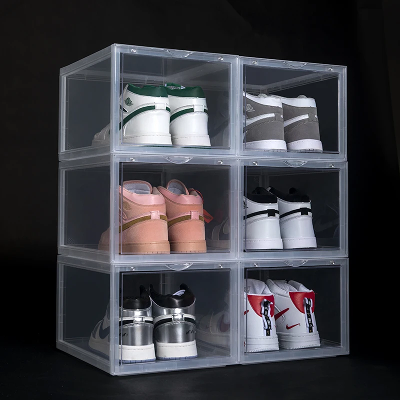 
Drop Front Clear Stackable Shoe Box with Magnetic Closure Acrylic Shoe Box Transparent Taizhou custom Display Sneaker box 