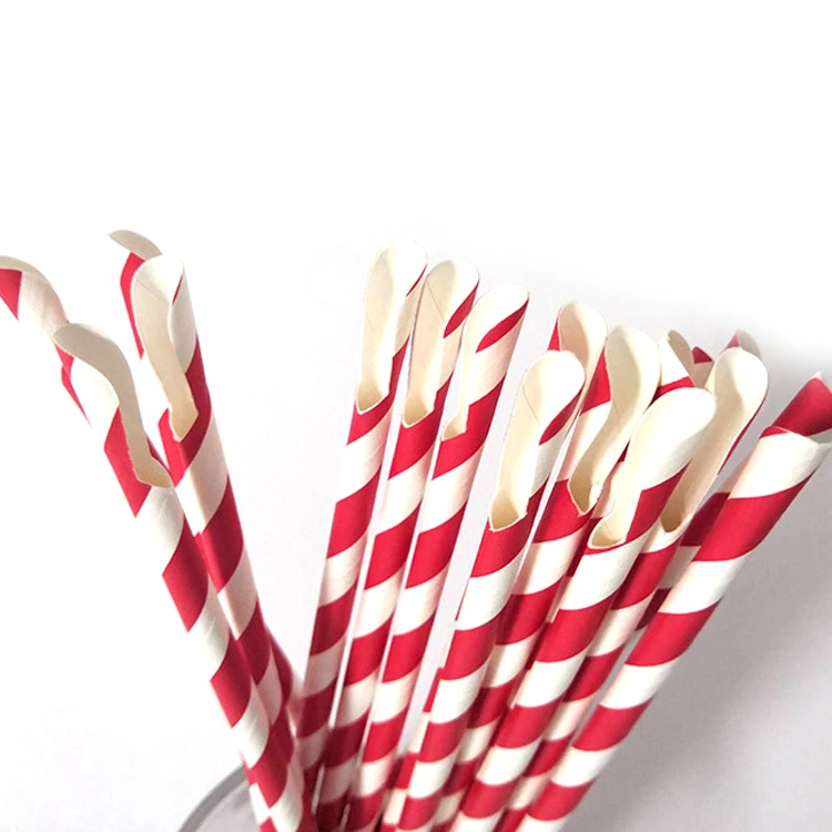 

Easy Noplastic Eco friendly Living Spoon Straws Biodegradable Food Grade 100% Big Dia Stripe Spoon Straw