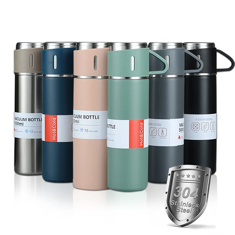 

Wholesale 500ml Portable 304 Stainless Steel Vacuum Cup Flask Thermos Water Bottle with Soft Silicone Handle and Insulated lid