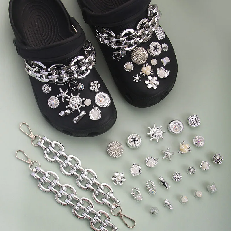 

2022 All New Silver Bling Rhinestone Designer Luxury Light Up Pearl Charms for Croc Custom, Colorful