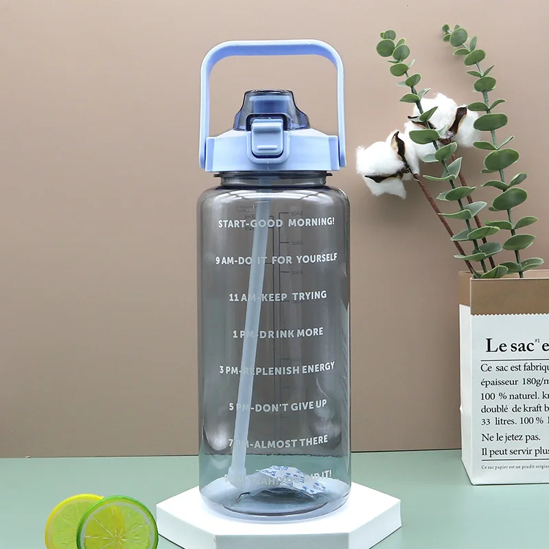

Jn10 One Gallon 2L Leak-proof Bpa-free Motivational outdoor sports Transparent Plastic Water Bottle Straw cup kettle with scale